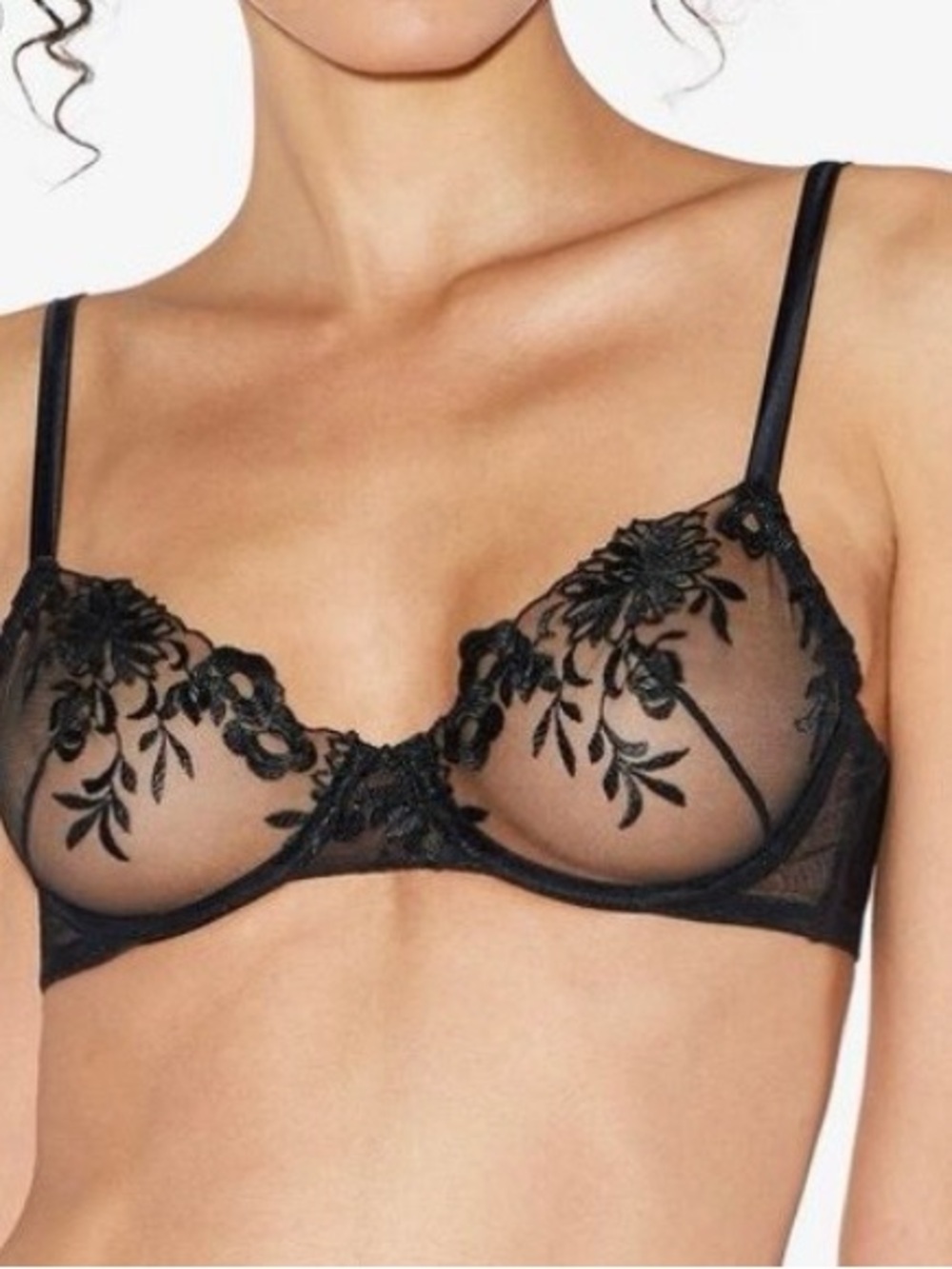 LaPerla Vintage Original Bologna Black Floral Lace Underwire Bra with Sheer Cups - Picture 9 of 11